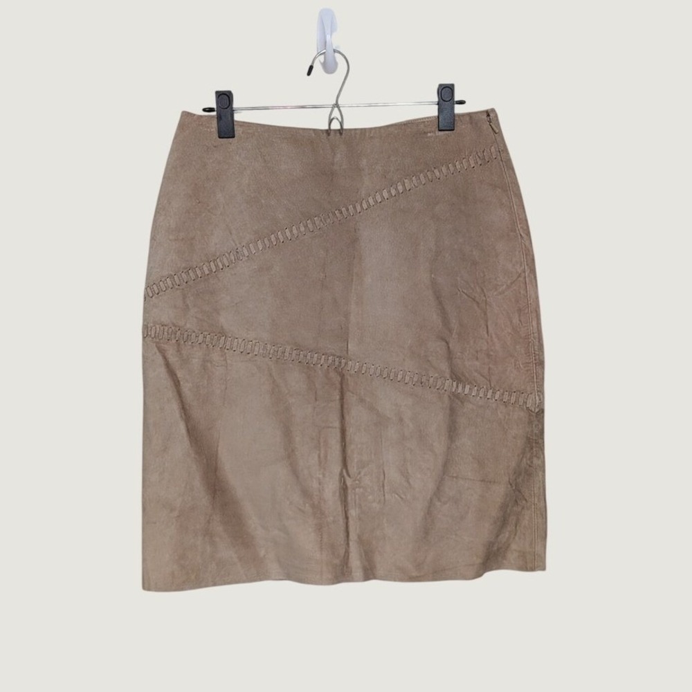 Y2K INC International Concepts Tan Genuine Leather Whipstitch Skirt 12P Petite